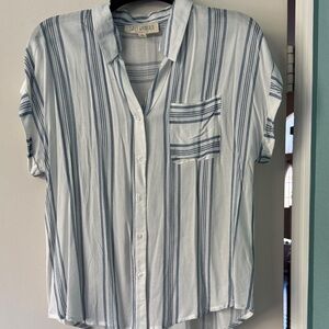 Sweet Wanderer Blue and White Striped Button Down Rayon Shirt